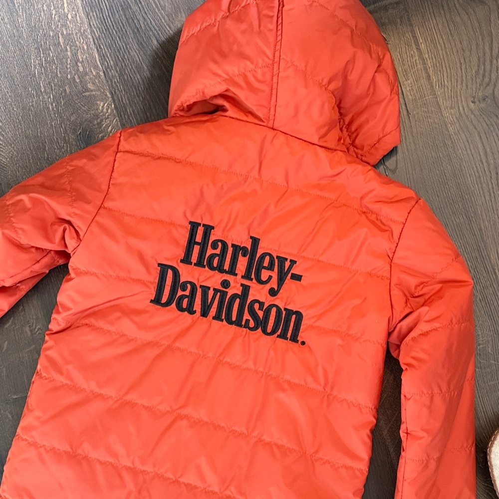 Harley-Davidson Kids Red-Orange Hooded Puffer Jacket - Picture 5 of 7